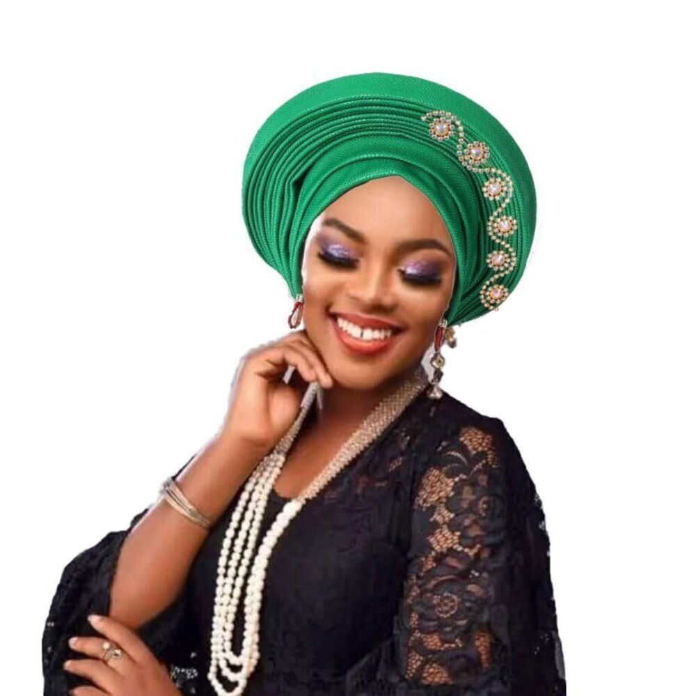 3670 Elegant African Auto Gele Turban Cap Nigeria Wedding Aso Oke Gele